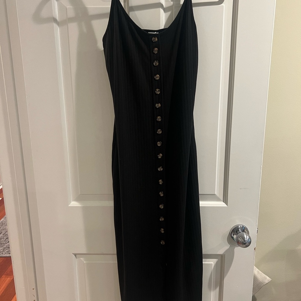 H&M Black Ribbed Button-Down Midi Slip Dress